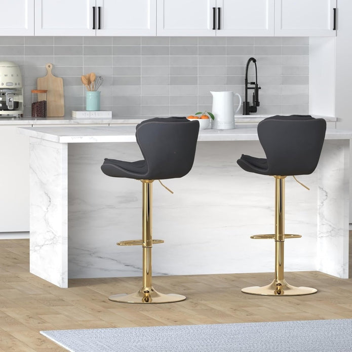 SERENITa Swivel Bar Stools Set of 2 Counter Height Barstools with Back Velvet Upholstered Adjustable Stool V255-GP2210R-BLACK