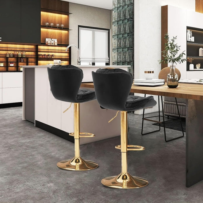 SERENITa Swivel Bar Stools Set of 2 Counter Height Barstools with Back Velvet Upholstered Adjustable Stool V255-GP2210R-BLACK