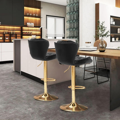 SERENITa Swivel Bar Stools Set of 2 Counter Height Barstools with Back Velvet Upholstered Adjustable Stool V255-GP2210R-BLACK