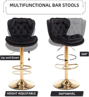 SERENITa Swivel Bar Stools Set of 2 Counter Height Barstools with Back Velvet Upholstered Adjustable Stool V255-GP2210R-BLACK