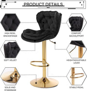 SERENITa Swivel Bar Stools Set of 2 Counter Height Barstools with Back Velvet Upholstered Adjustable Stool V255-GP2210R-BLACK
