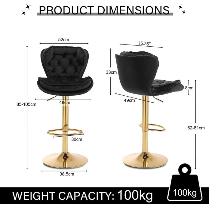 SERENITa Swivel Bar Stools Set of 2 Counter Height Barstools with Back Velvet Upholstered Adjustable Stool V255-GP2210R-BLACK