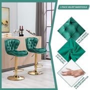 SERENITa Swivel Bar Stools Set of 2 Counter Height Barstools with Back Velvet Upholstered Adjustable Stool V255-GP2210R-EMGREEN