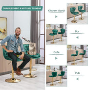 SERENITa Swivel Bar Stools Set of 2 Counter Height Barstools with Back Velvet Upholstered Adjustable Stool V255-GP2210R-EMGREEN