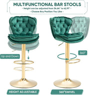 SERENITa Swivel Bar Stools Set of 2 Counter Height Barstools with Back Velvet Upholstered Adjustable Stool V255-GP2210R-EMGREEN