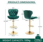 SERENITa Swivel Bar Stools Set of 2 Counter Height Barstools with Back Velvet Upholstered Adjustable Stool V255-GP2210R-EMGREEN