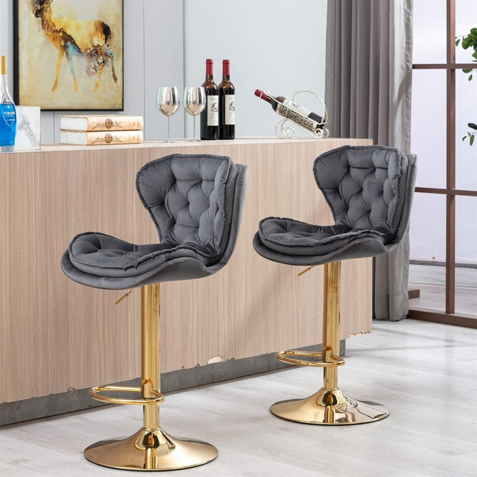 SERENITa Swivel Bar Stools Set of 2 Counter Height Barstools with Back Velvet Upholstered Adjustable Stool V255-GP2210R-GREY
