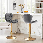 SERENITa Swivel Bar Stools Set of 2 Counter Height Barstools with Back Velvet Upholstered Adjustable Stool V255-GP2210R-GREY