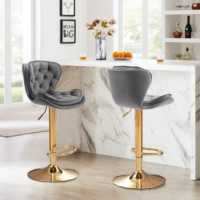 SERENITa Swivel Bar Stools Set of 2 Counter Height Barstools with Back Velvet Upholstered Adjustable Stool V255-GP2210R-GREY
