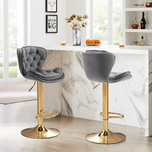 SERENITa Swivel Bar Stools Set of 2 Counter Height Barstools with Back Velvet Upholstered Adjustable Stool V255-GP2210R-GREY