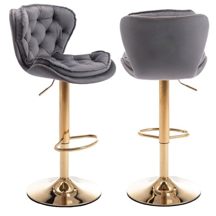 SERENITa Swivel Bar Stools Set of 2 Counter Height Barstools with Back Velvet Upholstered Adjustable Stool V255-GP2210R-GREY