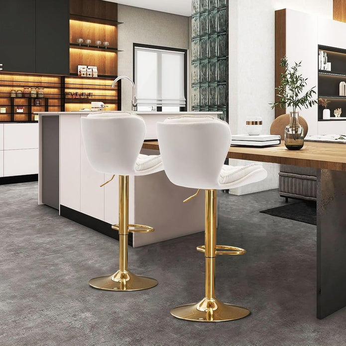 SERENITa Swivel Bar Stools Set of 2 Counter Height Barstools with Back Velvet Upholstered Adjustable Stool V255-GP2210R-IVORY