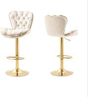 SERENITa Swivel Bar Stools Set of 2 Counter Height Barstools with Back Velvet Upholstered Adjustable Stool V255-GP2210R-IVORY