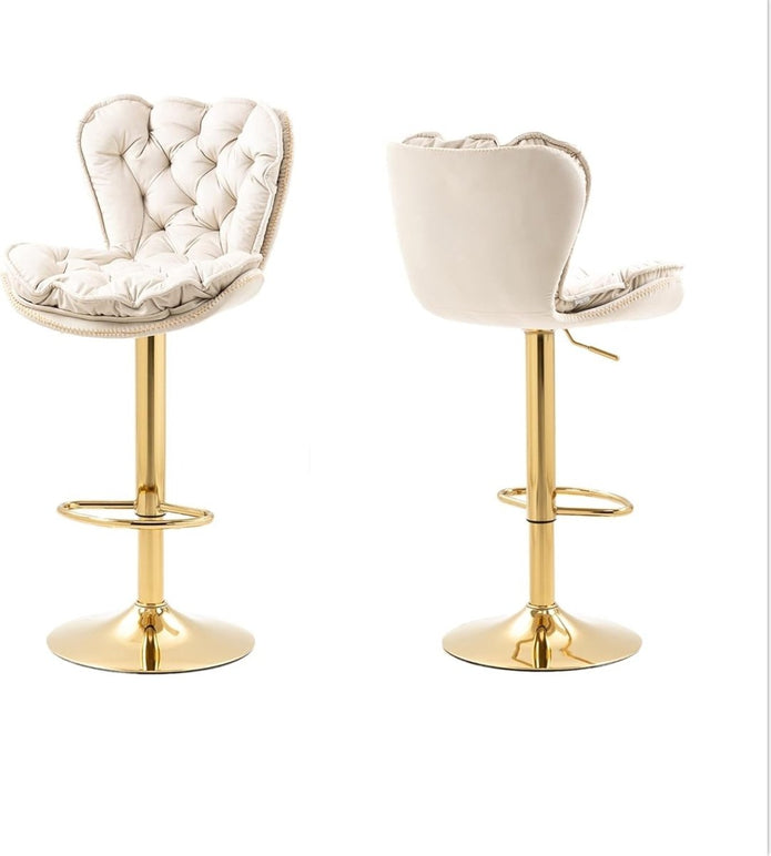 SERENITa Swivel Bar Stools Set of 2 Counter Height Barstools with Back Velvet Upholstered Adjustable Stool V255-GP2210R-IVORY
