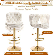 SERENITa Swivel Bar Stools Set of 2 Counter Height Barstools with Back Velvet Upholstered Adjustable Stool V255-GP2210R-IVORY