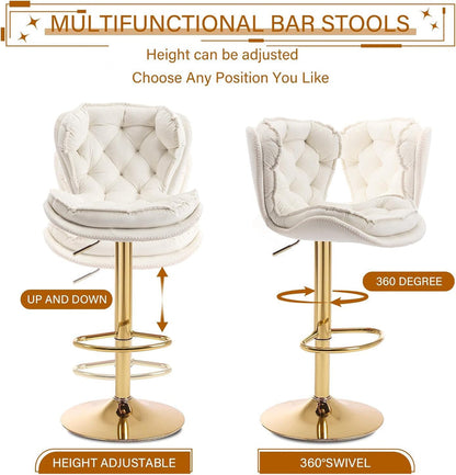 SERENITa Swivel Bar Stools Set of 2 Counter Height Barstools with Back Velvet Upholstered Adjustable Stool V255-GP2210R-IVORY