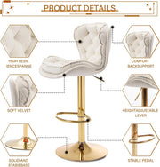 SERENITa Swivel Bar Stools Set of 2 Counter Height Barstools with Back Velvet Upholstered Adjustable Stool V255-GP2210R-IVORY
