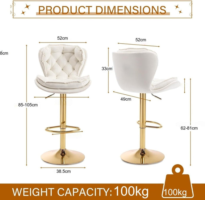 SERENITa Swivel Bar Stools Set of 2 Counter Height Barstools with Back Velvet Upholstered Adjustable Stool V255-GP2210R-IVORY