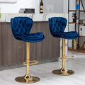 SERENITa Swivel Bar Stools Set of 2 Counter Height Barstools with Back Velvet Upholstered Adjustable Stool V255-GP2210R-NAVYBLUE