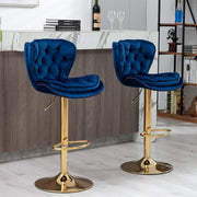 SERENITa Swivel Bar Stools Set of 2 Counter Height Barstools with Back Velvet Upholstered Adjustable Stool V255-GP2210R-NAVYBLUE