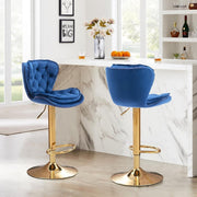 SERENITa Swivel Bar Stools Set of 2 Counter Height Barstools with Back Velvet Upholstered Adjustable Stool V255-GP2210R-NAVYBLUE