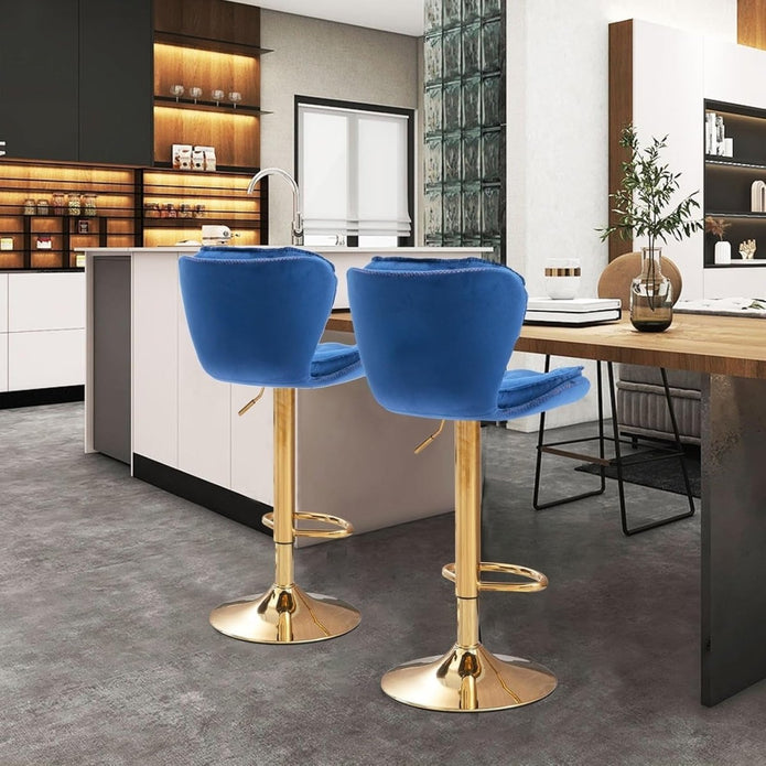 SERENITa Swivel Bar Stools Set of 2 Counter Height Barstools with Back Velvet Upholstered Adjustable Stool V255-GP2210R-NAVYBLUE