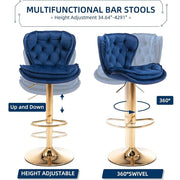 SERENITa Swivel Bar Stools Set of 2 Counter Height Barstools with Back Velvet Upholstered Adjustable Stool V255-GP2210R-NAVYBLUE