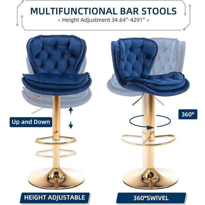 SERENITa Swivel Bar Stools Set of 2 Counter Height Barstools with Back Velvet Upholstered Adjustable Stool V255-GP2210R-NAVYBLUE