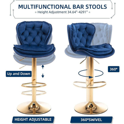 SERENITa Swivel Bar Stools Set of 2 Counter Height Barstools with Back Velvet Upholstered Adjustable Stool V255-GP2210R-NAVYBLUE