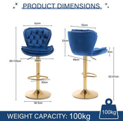 SERENITa Swivel Bar Stools Set of 2 Counter Height Barstools with Back Velvet Upholstered Adjustable Stool V255-GP2210R-NAVYBLUE