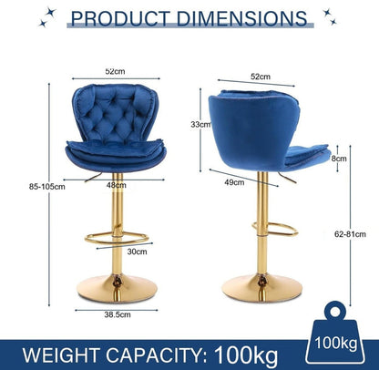 SERENITa Swivel Bar Stools Set of 2 Counter Height Barstools with Back Velvet Upholstered Adjustable Stool V255-GP2210R-NAVYBLUE