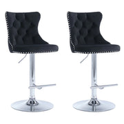 SERENITa Black Velvet Bar Stools Adjustable Swivel Counter Height Chairs with Tufted Back and Nailhead Trim V255-GP2211R-BLACK