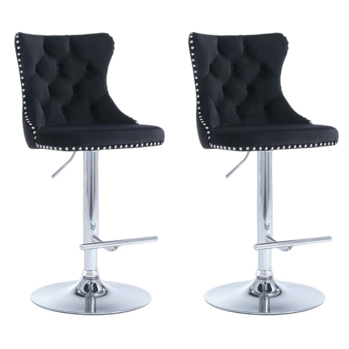 SERENITa Black Velvet Bar Stools Adjustable Swivel Counter Height Chairs with Tufted Back and Nailhead Trim V255-GP2211R-BLACK
