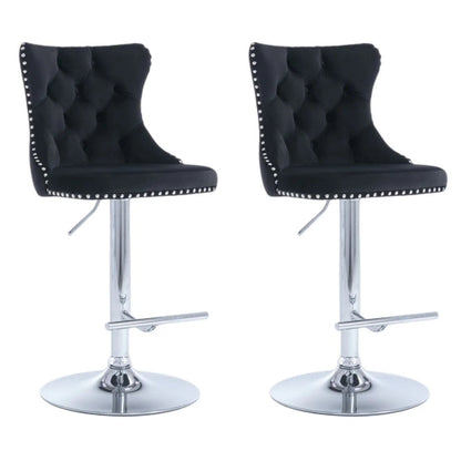 SERENITa Black Velvet Bar Stools Adjustable Swivel Counter Height Chairs with Tufted Back and Nailhead Trim V255-GP2211R-BLACK