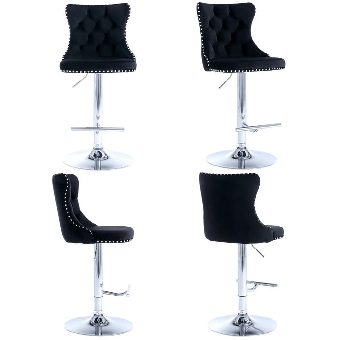 SERENITa Black Velvet Bar Stools Adjustable Swivel Counter Height Chairs with Tufted Back and Nailhead Trim V255-GP2211R-BLACK