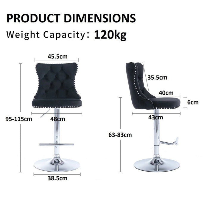 SERENITa Black Velvet Bar Stools Adjustable Swivel Counter Height Chairs with Tufted Back and Nailhead Trim V255-GP2211R-BLACK