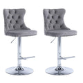 SERENITa Gray Velvet Bar Stools Adjustable Swivel Counter Height Chairs with Tufted Back and Nailhead Trim V255-GP2211R-GREY