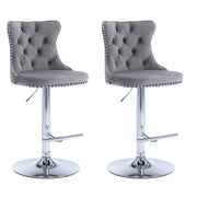 SERENITa Gray Velvet Bar Stools Adjustable Swivel Counter Height Chairs with Tufted Back and Nailhead Trim V255-GP2211R-GREY