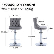SERENITa Gray Velvet Bar Stools Adjustable Swivel Counter Height Chairs with Tufted Back and Nailhead Trim V255-GP2211R-GREY