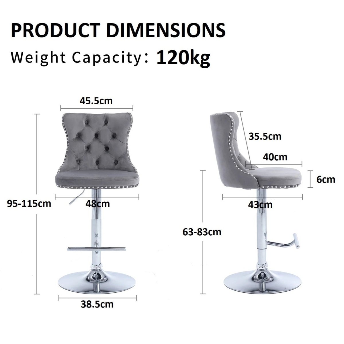 SERENITa Gray Velvet Bar Stools Adjustable Swivel Counter Height Chairs with Tufted Back and Nailhead Trim V255-GP2211R-GREY