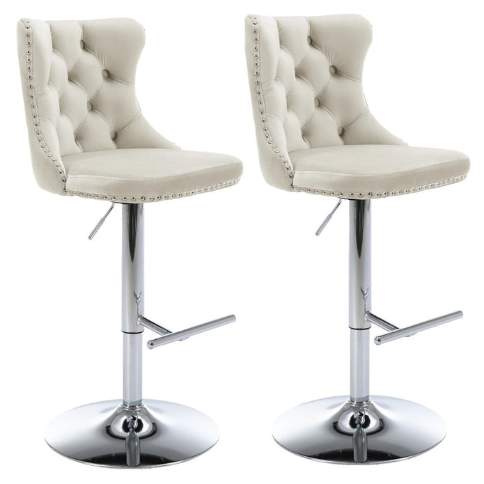 SERENITa Ivory Velvet Bar Stools Adjustable Swivel Counter Height Chairs with Tufted Back and Nailhead Trim V255-GP2211R-IVORY