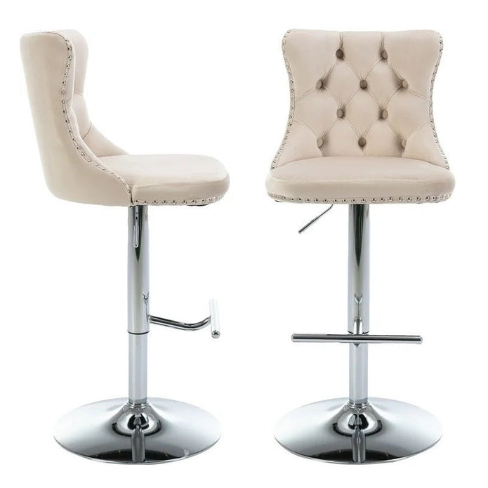 SERENITa Ivory Velvet Bar Stools Adjustable Swivel Counter Height Chairs with Tufted Back and Nailhead Trim V255-GP2211R-IVORY