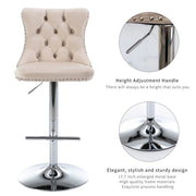 SERENITa Ivory Velvet Bar Stools Adjustable Swivel Counter Height Chairs with Tufted Back and Nailhead Trim V255-GP2211R-IVORY