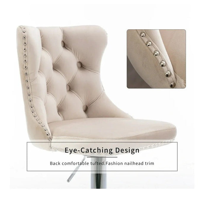 SERENITa Ivory Velvet Bar Stools Adjustable Swivel Counter Height Chairs with Tufted Back and Nailhead Trim V255-GP2211R-IVORY