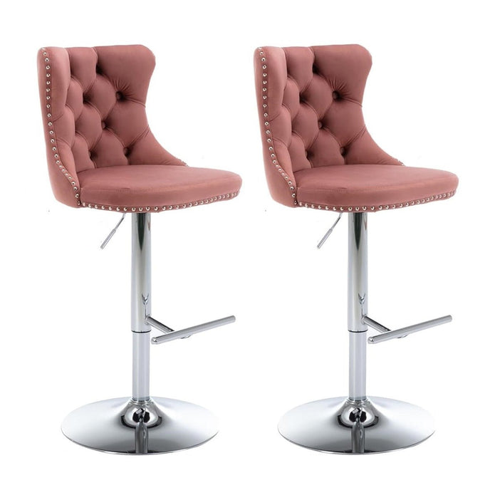 SERENITa Pink Velvet Bar Stools Adjustable Swivel Counter Height Chairs with Tufted Back and Nailhead Trim V255-GP2211R-PINK