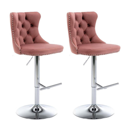 SERENITa Pink Velvet Bar Stools Adjustable Swivel Counter Height Chairs with Tufted Back and Nailhead Trim V255-GP2211R-PINK