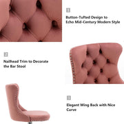 SERENITa Pink Velvet Bar Stools Adjustable Swivel Counter Height Chairs with Tufted Back and Nailhead Trim V255-GP2211R-PINK