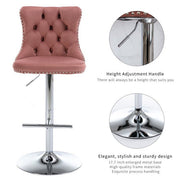 SERENITa Pink Velvet Bar Stools Adjustable Swivel Counter Height Chairs with Tufted Back and Nailhead Trim V255-GP2211R-PINK