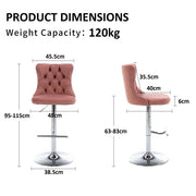 SERENITa Pink Velvet Bar Stools Adjustable Swivel Counter Height Chairs with Tufted Back and Nailhead Trim V255-GP2211R-PINK