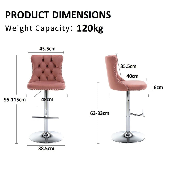 SERENITa Pink Velvet Bar Stools Adjustable Swivel Counter Height Chairs with Tufted Back and Nailhead Trim V255-GP2211R-PINK